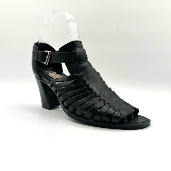 VINTAGE THE WORK COLLECTION HEELS BLACK STRAPPY SANDALS FISHERMAN HEELED SANDALS - Picture 12 of 13